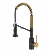 Змішувач для кухні з підключенням до фільтра Kraus Bolden з висувною лійкою матова латунь/матовий чорний KFF-1610BBMB