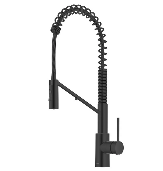 Смеситель для кухни с подключением к фильтру Kraus Oletto с выдвижной лейкой матовый черный KFF-2631MB