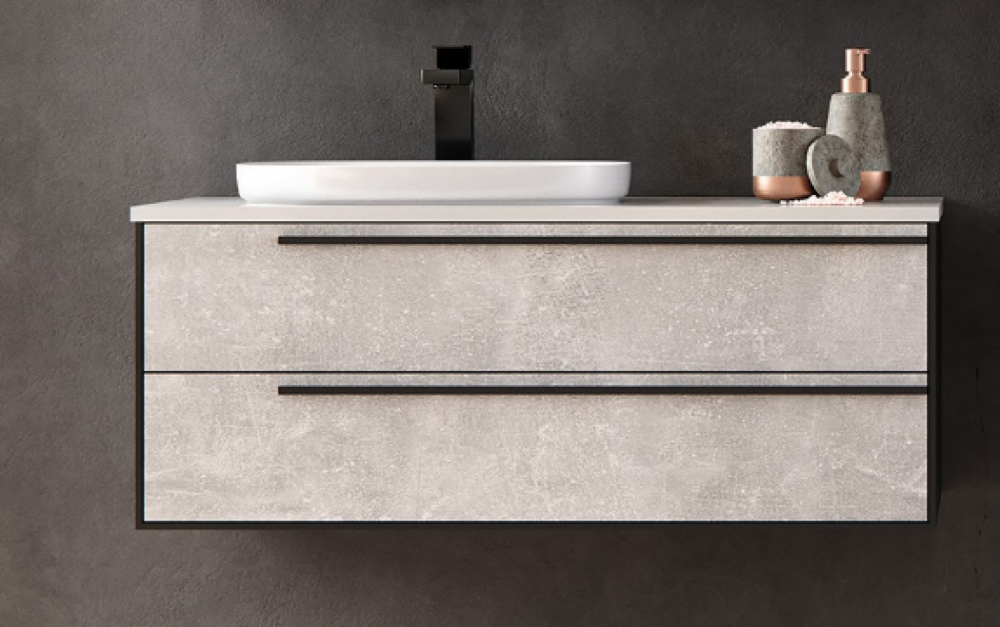 Тумба с раковиной Kolpa San Grace OUG 100 1000x520x444 мм ДСП/МДФ светлый бетон/черный матовый 546360