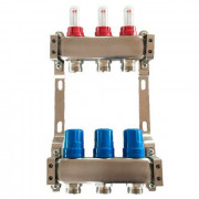 Коллектор для теплого пола Tervix Pro Line на 3 контура с расходомерами нержавеющая сталь 501103