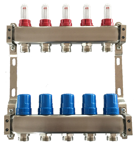 Колектор для теплої підлоги Tervix Pro Line на 5 контурів із витратомірами нержавіюча сталь 501105