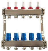 Коллектор для теплого пола Tervix Pro Line на 5 контуров с расходомерами нержавеющая сталь 501105