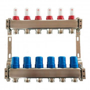 Коллектор для теплого пола Tervix Pro Line на 6 контуров с расходомерами нержавеющая сталь 501106