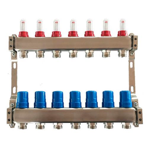 Коллектор для теплого пола Tervix Pro Line на 7 контуров с расходомерами нержавеющая сталь 501107