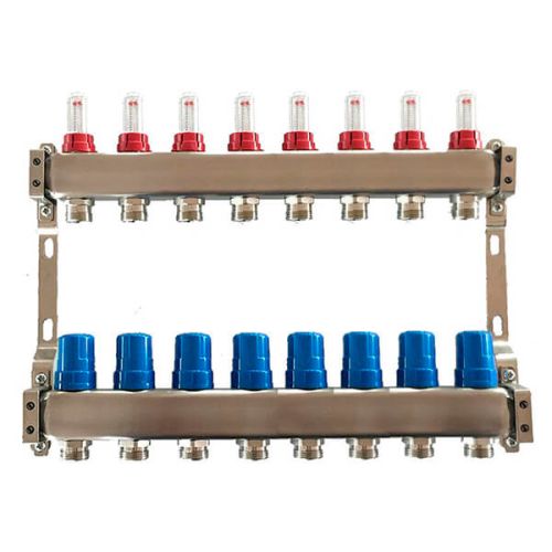 Коллектор для теплого пола Tervix Pro Line на 8 контуров с расходомерами нержавеющая сталь 501108