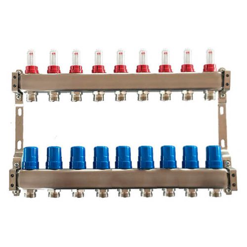 Колектор для теплої підлоги Tervix Pro Line на 9 контурів із витратомірами нержавіюча сталь 501109