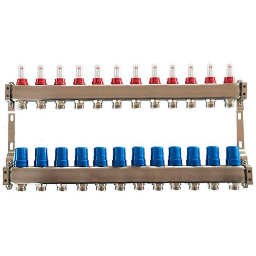 Колектор для теплої підлоги Tervix Pro Line на 12 контурів з витратомірами нержавіюча сталь 501112
