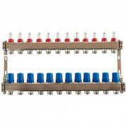 Коллектор для теплого пола Tervix Pro Line на 12 контуров с расходомерами нержавеющая сталь 501112