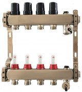 Коллектор для теплого пола Tervix Pro Line на 8 контуров с расходомерами краном Маевского и сливным краном нержавеющая сталь 501208