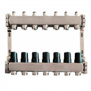 Коллектор для теплого пола Tervix Pro Line на 7 контуров без расходомеров нержавеющая сталь 501007