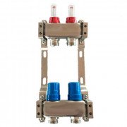 Коллектор для теплого пола Tervix Pro Line на 2 контура с расходомерами нержавеющая сталь 501102
