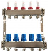 Коллектор для теплого пола Tervix Pro Line на 5 контуров с расходомерами нержавеющая сталь 501105