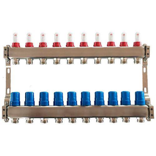 Коллектор для теплого пола Tervix Pro Line на 10 контуров с расходомерами нержавеющая сталь 501110