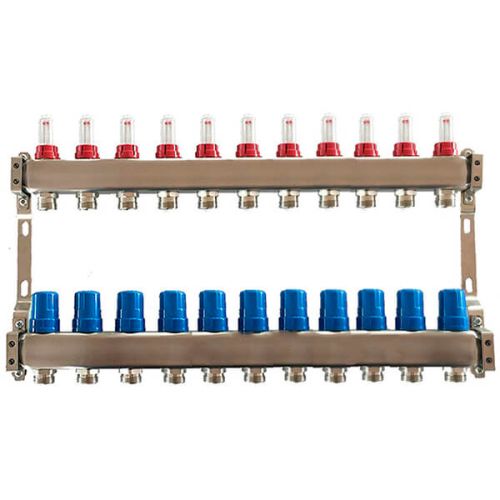 Коллектор для теплого пола Tervix Pro Line на 11 контуров с расходомерами нержавеющая сталь 501111