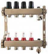 Коллектор для теплого пола Tervix Pro Line на 4 контура с расходомерами краном Маевского и сливным краном нержавеющая сталь 501204