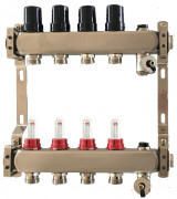 Коллектор для теплого пола Tervix Pro Line на 6 контуров с расходомерами краном Маевского и сливным краном нержавеющая сталь 501206