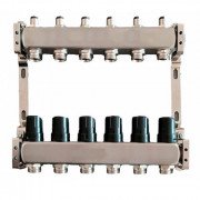 Коллектор для теплого пола Tervix Pro Line на 6 контуров без расходомеров нержавеющая сталь 501006