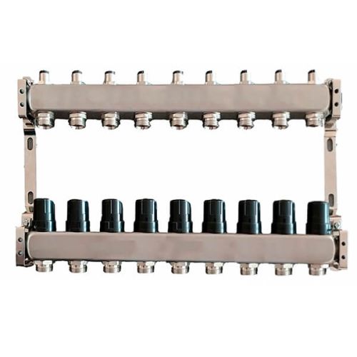 Коллектор для теплого пола Tervix Pro Line на 9 контуров без расходомеров нержавеющая сталь 501009