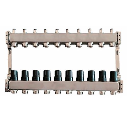 Коллектор для теплого пола Tervix Pro Line на 10 контуров без расходомеров нержавеющая сталь 501010