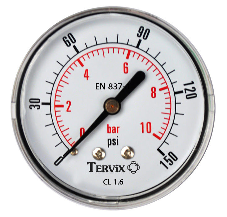 Манометр Tervix Pro Line 50 0-10 бар 1/4'' аксиальное подключение 355513