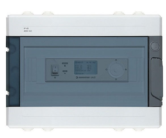 Универсальный погодозависимый термоконтроллер на DIN рейку в монтажном коробе Euroster UNI3 OBUD