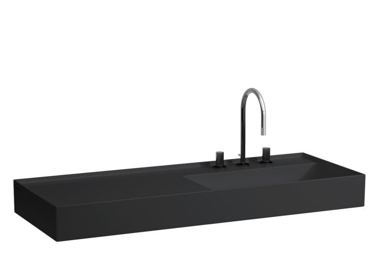Раковина для ванной Laufen Kartell 120х46 см полка слева c 3 отверстиями керамика черный матовый H8133337161581
