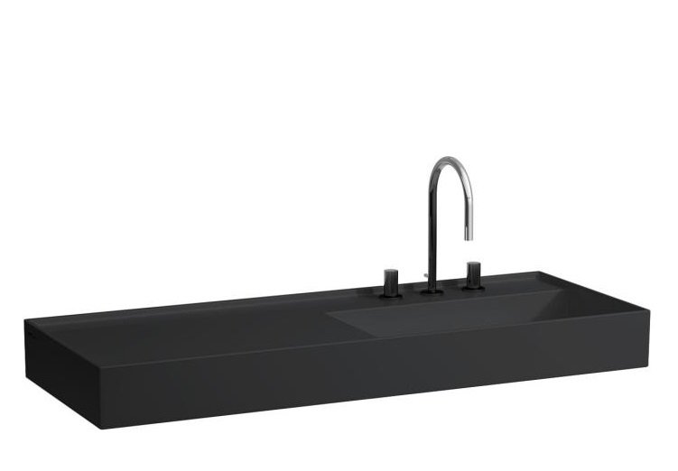 Раковина для ванної Laufen Kartell 120х46 см полиця зліва з 3 отворами кераміка чорний матовий H8133337161581