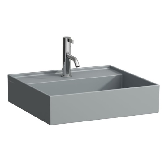 Раковина для ванної Laufen Kartell 45х34 см з 1 отвором під змішувач без переливу шліфована кераміка графіт матовий H8183307581111