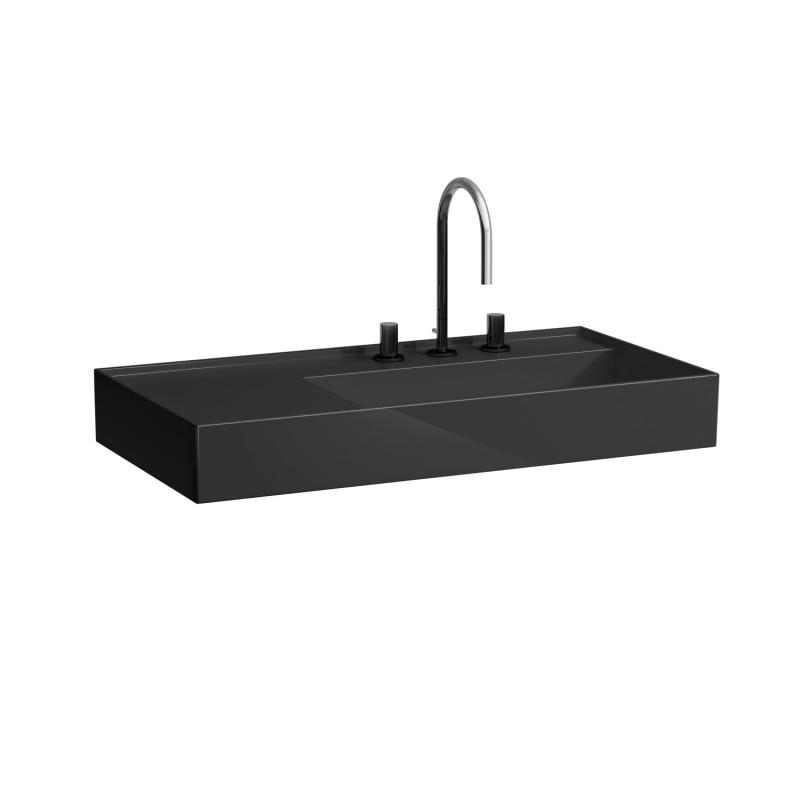 Раковина для ванной Laufen Kartell 90х46 см с 3 отверстиями полка слева шлифованная керамика черный глянцевый H8183390201581