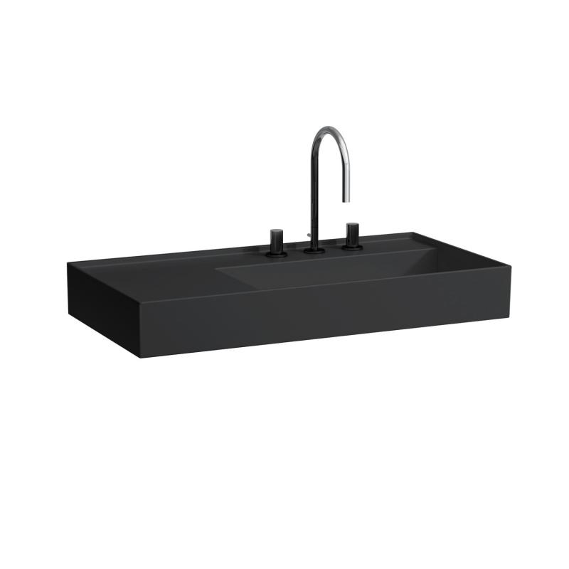 Раковина для ванної Laufen Kartell 90х46 см з 3 отворами полиця зліва шліфована кераміка чорний матовий H8183397161581