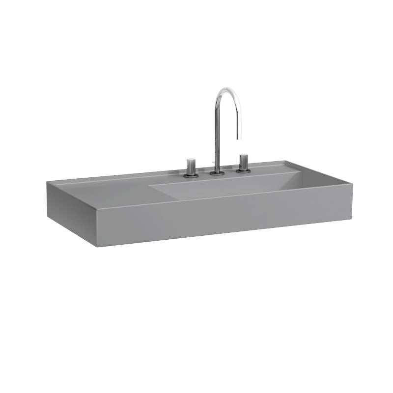 Раковина для ванной Laufen Kartell 90х46 см с 3 отверстиями полка слева шлифованная керамика графит матовый H8183397581581