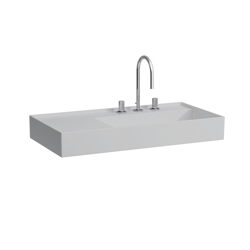 Раковина для ванной Laufen Kartell 90х46 см с 3 отверстиями полка слева шлифованная керамика матовый серый H8183397591581