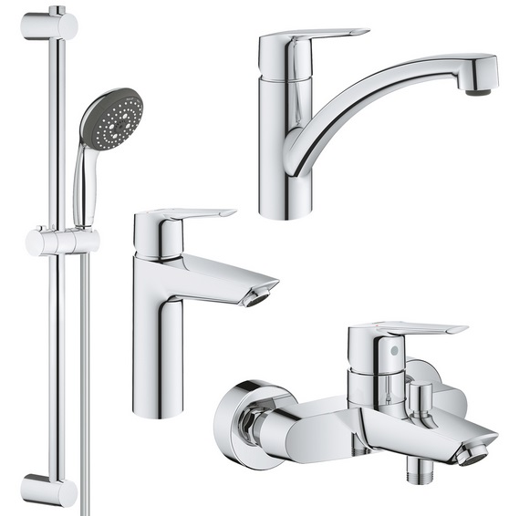 Комплект змішувачів для ванної та кухні Grohe QuickFix Start 4 в 1 з душовим набором хром UA202301KE