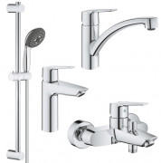 Комплект змішувачів для ванної та кухні Grohe QuickFix Start 4 в 1 з душовим набором хром UA202301KE