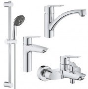 Комплект смесителей для ванной и кухни Grohe QuickFix Start 4 в 1 с душевым набором хром UA202301KE
