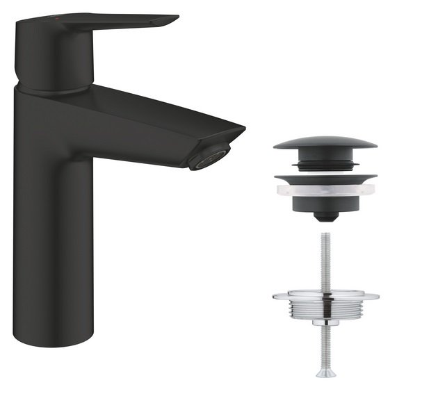 Смеситель для раковины Grohe QuickFix Start однорычажный с донным клапаном черный матовый 235752432