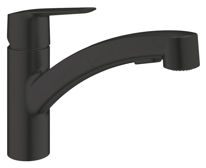 Змішувач для кухні Grohe QuickFix Start одноважільний з висувною лійкою чорний матовий 303072431