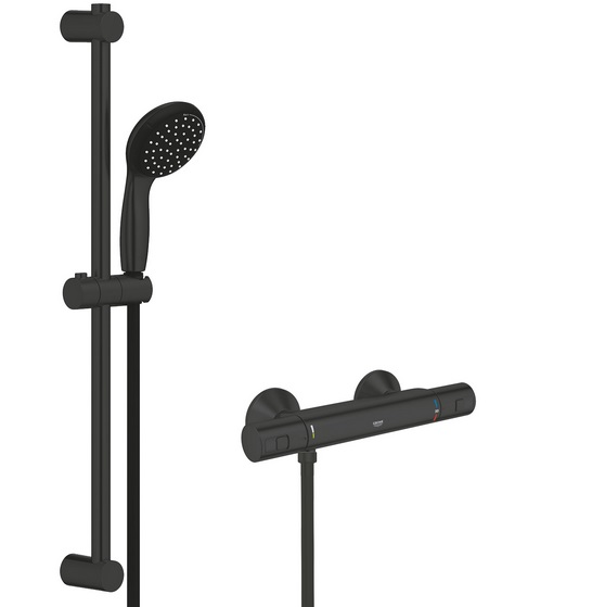 Термостат для душа Grohe Precision Start с душевым гарнитуром Vitalio Start 100 черный матовый UA303908T1