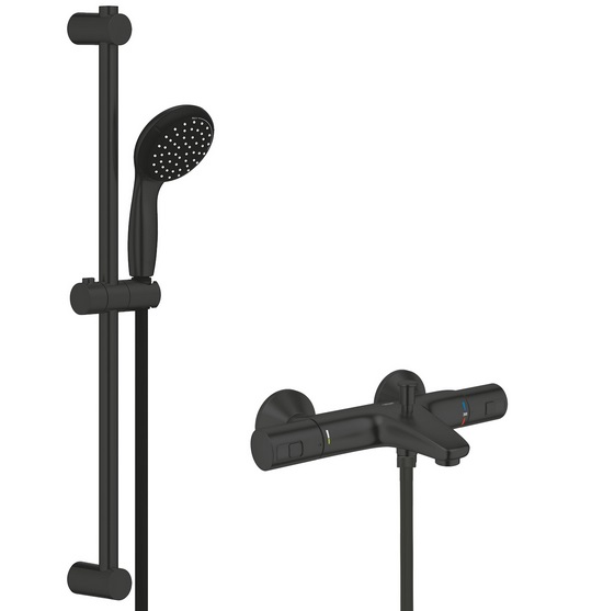 Термостат для ванной Grohe Precision Start с душевым гарнитуром Vitalio Start 100 черный матовый UA303907T1