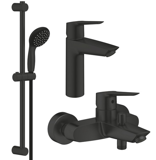 Комплект смесителей для ванной Grohe QuickFix Start 3 в 1 с душевым набором черный матовый UA303301MQ