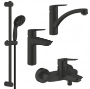 Комплект смесителей для ванной и кухни Grohe QuickFix Start 4 в 1 с душевым набором черный матовый UA303311MK