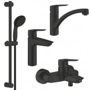 Комплект смесителей для ванной и кухни Grohe QuickFix Start 4 в 1 с душевым набором черный матовый UA303311MK
