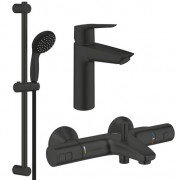 Комплект смесителей для ванной Grohe QuickFix Start  3 в 1 с душевым набором черный матовый UA303304TM