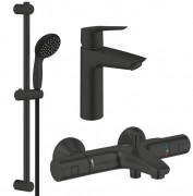Комплект смесителей для ванной Grohe QuickFix Start  3 в 1 с душевым набором черный матовый UA303304TM