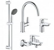 Комплект смесителей для ванной и кухни Grohe QuickFix Start Edge 4 в 1 с душевым набором хром UA202501SK