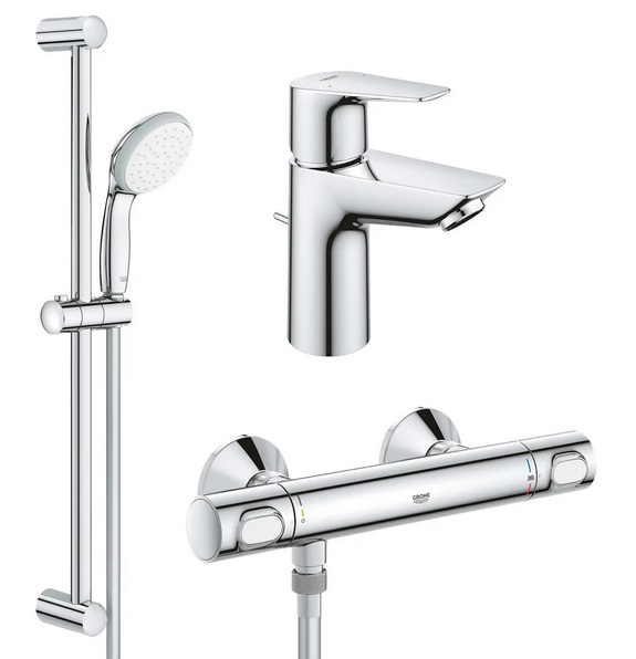 Комплект змішувачів для ванної Grohe QuickFix Precision Flow 3 в 1 з душовим набором хром UA202503TS