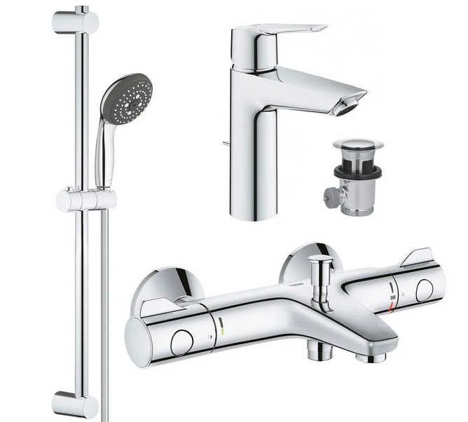 Комплект змішувачів для ванної Grohe QuickFix Start 3 в 1 з душовим набором хром UA202304TS