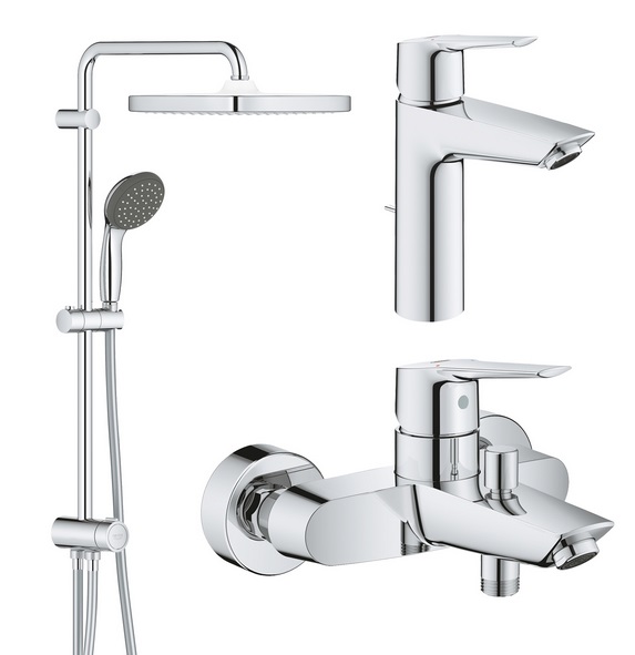 Комплект змішувачів для ванної Grohe QuickFix Start 3 в 1 з душовою системою хром UA202305RM