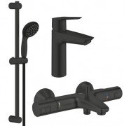 Комплект смесителей для ванной Grohe QuickFix Start  3 в 1 с душевым набором черный матовый UA303304TM