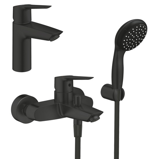 Комплект смесителей для ванной Grohe QuickFix Start 3 в 1 с душевым набором черный матовый UA303301SQ